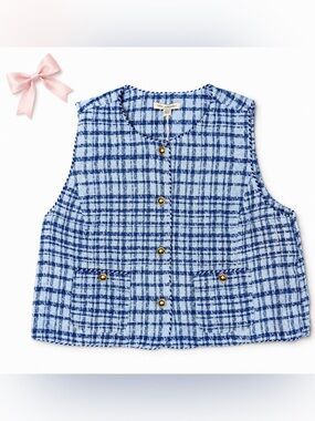 Free Assembly Blue Tweed Vest NWT Size Large | Sleeveless | Preppy | Chic | Gold